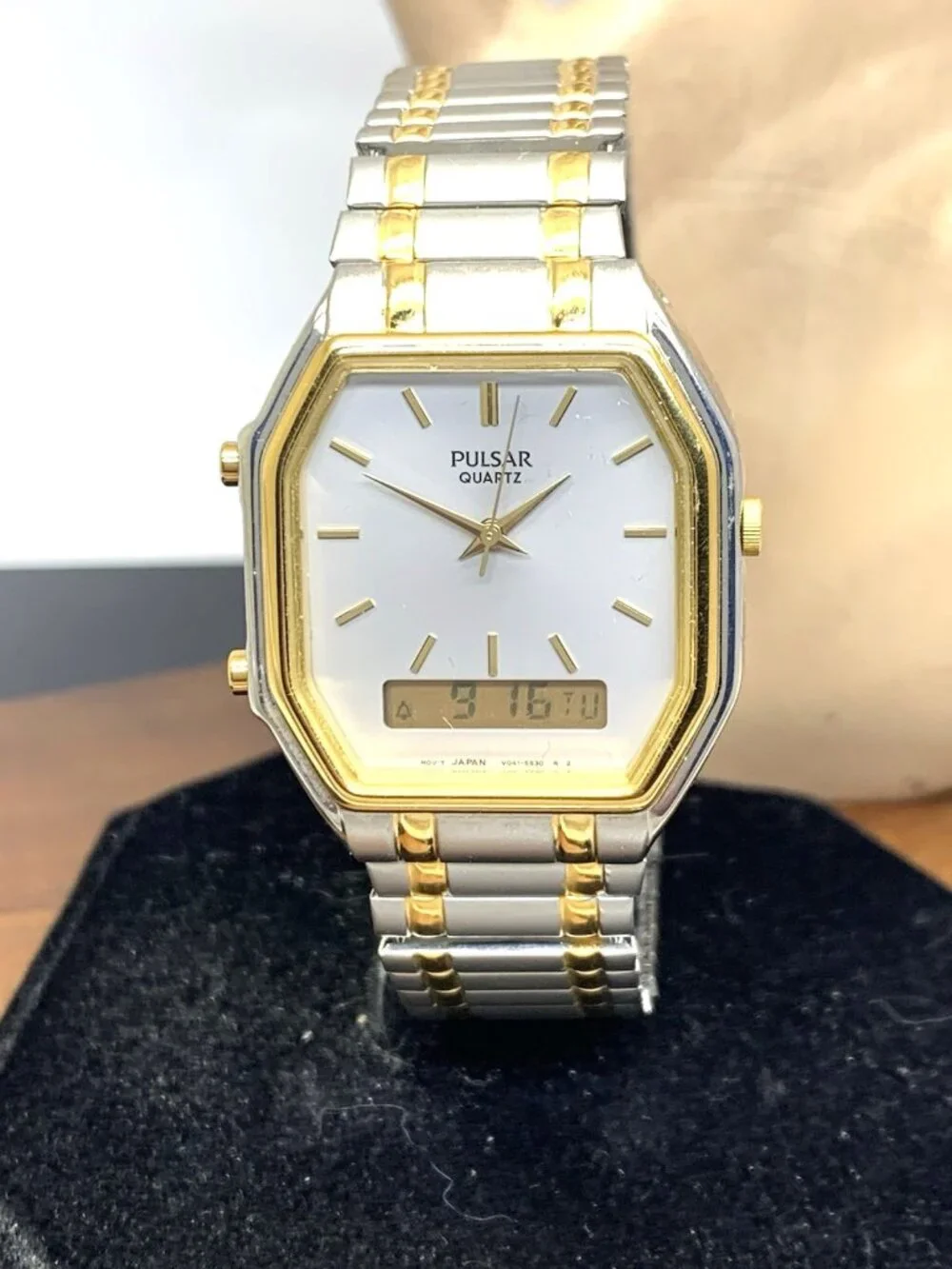 Pulsar By Seiko Watch V041-5330 Quartz Vintage Analog Digital Two Tone Steel